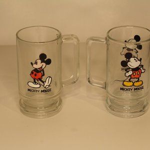 DISNEY VTG glass Mickey Cartoon mugs (2)